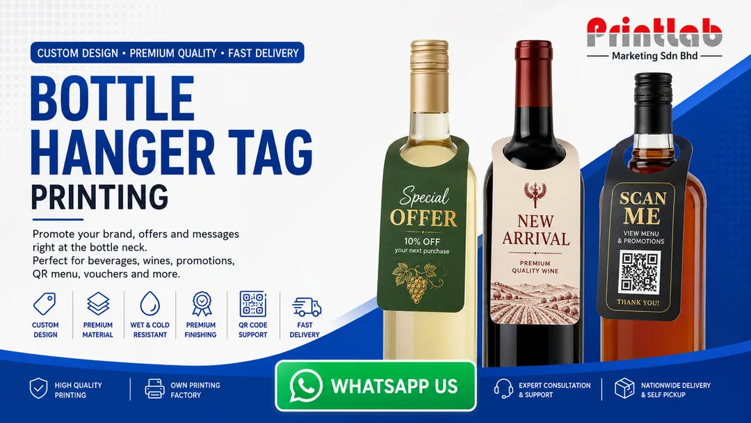 Bottle Hanger Tag Printing in Petaling Jaya by Printlab Marketing Sdn Bhd with Custom Bottle Neck Tag Design