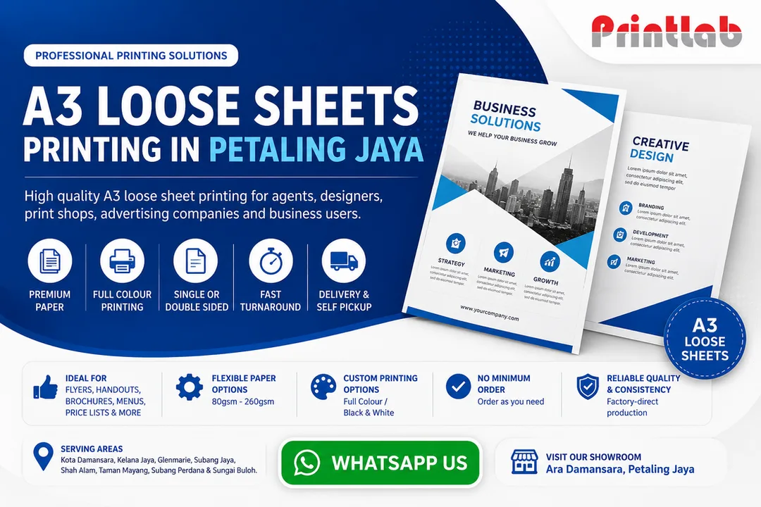 A3 loose sheet printing in Petaling Jaya by Printlab Marketing Sdn Bhd