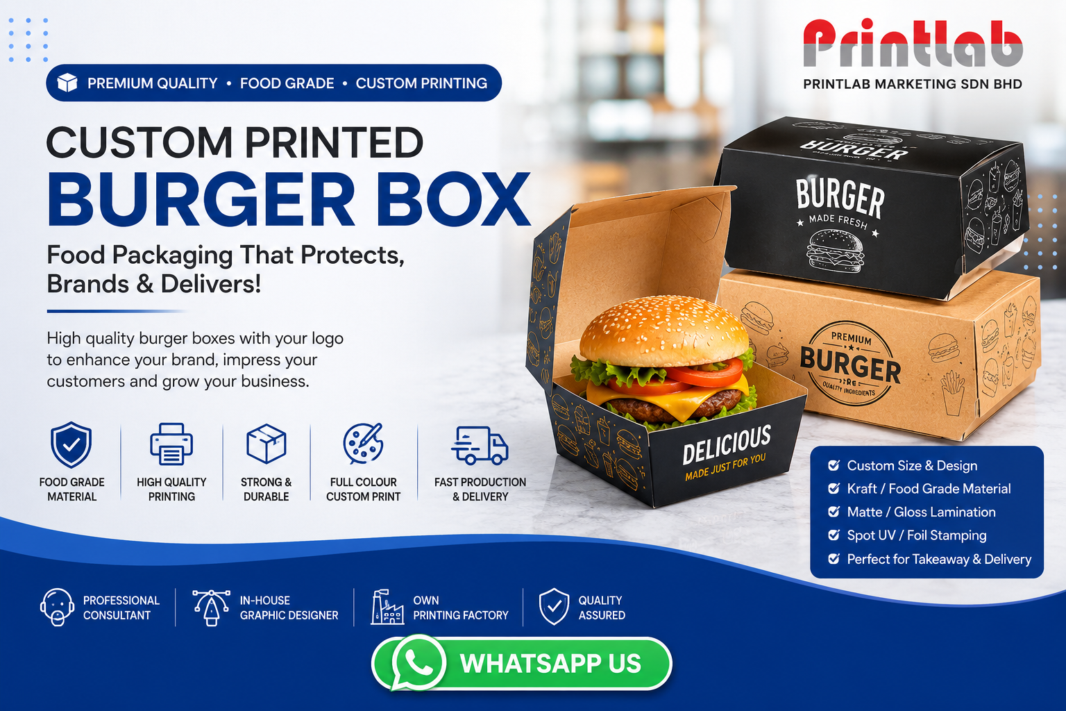 Custom Burger Box Printing in Petaling Jaya by Printlab Marketing Sdn Bhd