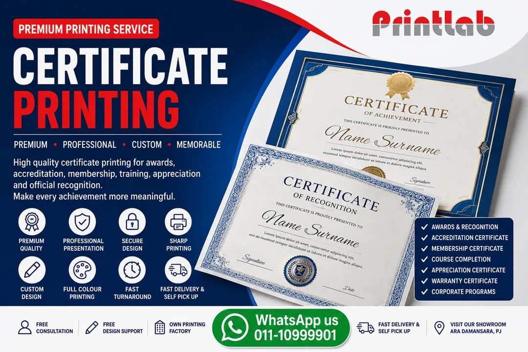 Custom Certificate Printing Supplier in Petaling Jaya Selangor Malaysia