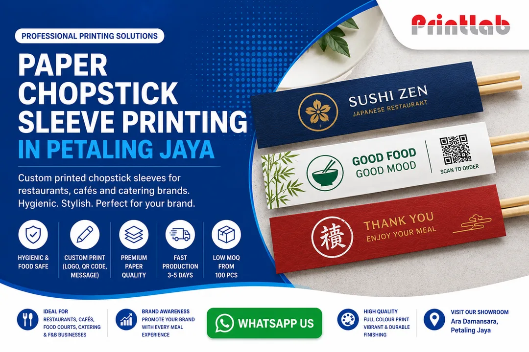 Custom paper chopstick sleeve printing in Petaling Jaya by Printlab Marketing Sdn Bhd
