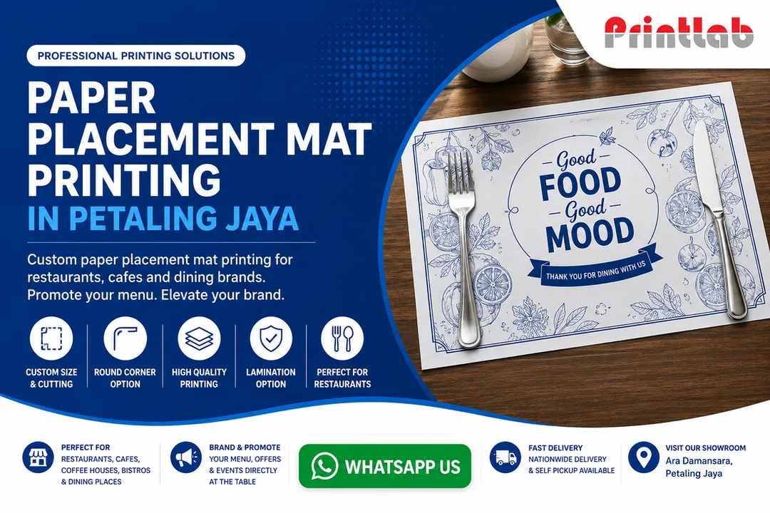 Custom paper placement mat printing in Petaling Jaya by Printlab Marketing Sdn Bhd