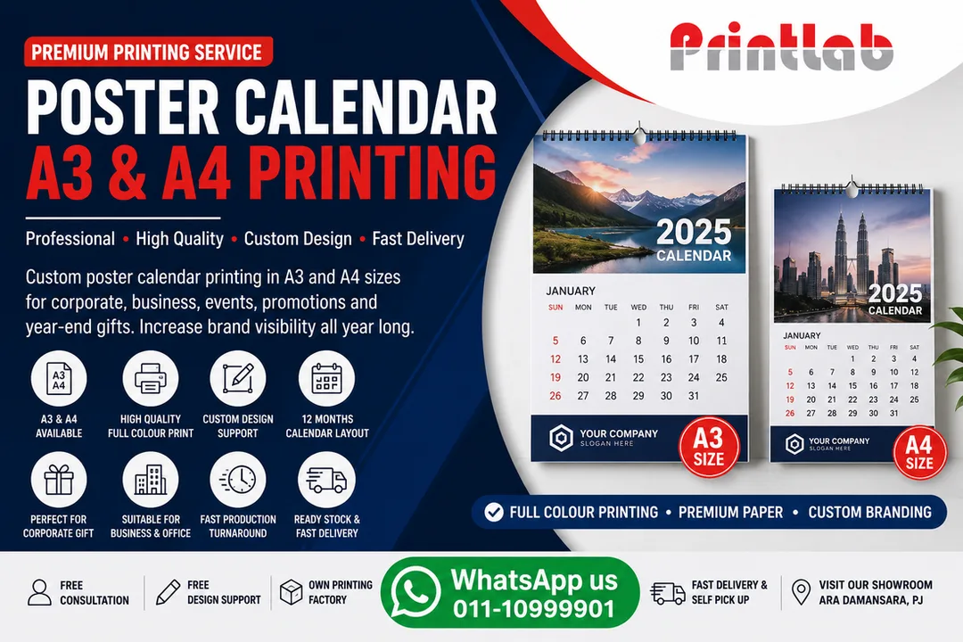 Custom Poster Calendar A3 A4 Printing Supplier in Petaling Jaya Selangor Malaysia