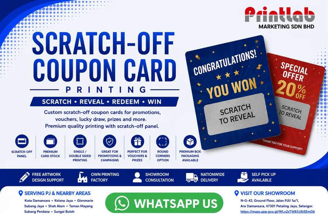 Scratch-off Coupon Card Printing by Printlab Marketing Sdn Bhd in Ara Damansara PJ