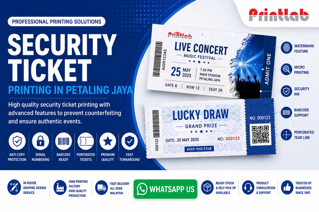 Custom security ticket printing in Petaling Jaya by Printlab Marketing Sdn Bhd
