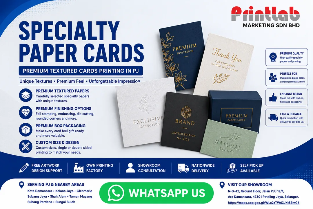 Specialty Paper Cards Printing by Printlab Marketing Sdn Bhd in Ara Damansara PJ