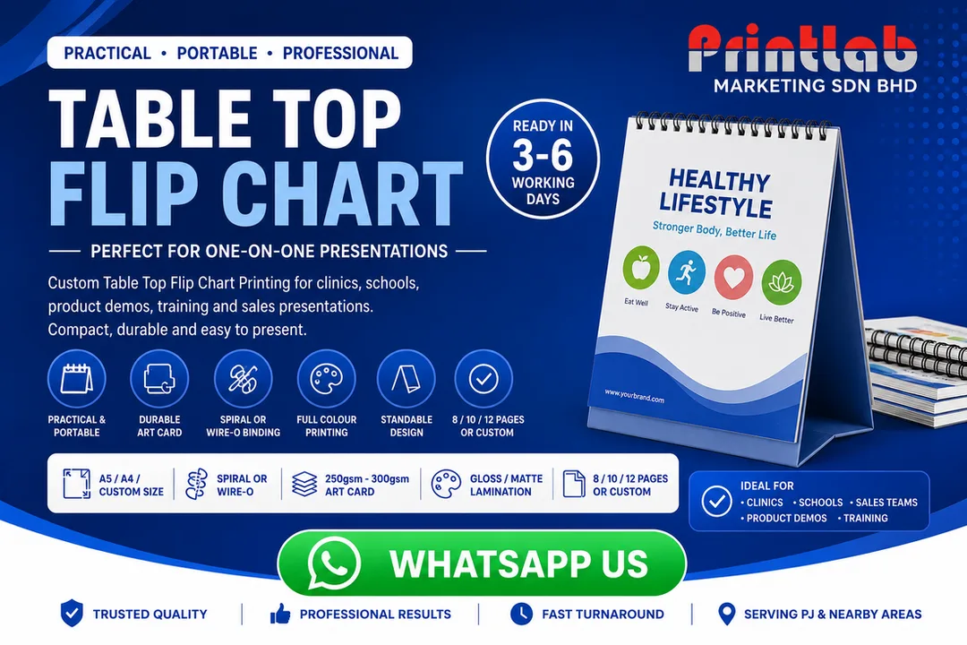 Table Top Flip Chart Printing by Printlab Marketing Sdn Bhd in Ara Damansara PJ