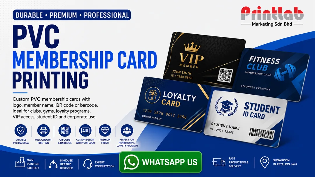 PVC Membership Card Printing in Petaling Jaya by Printlab Marketing Sdn Bhd with Custom Logo QR Code and Barcode