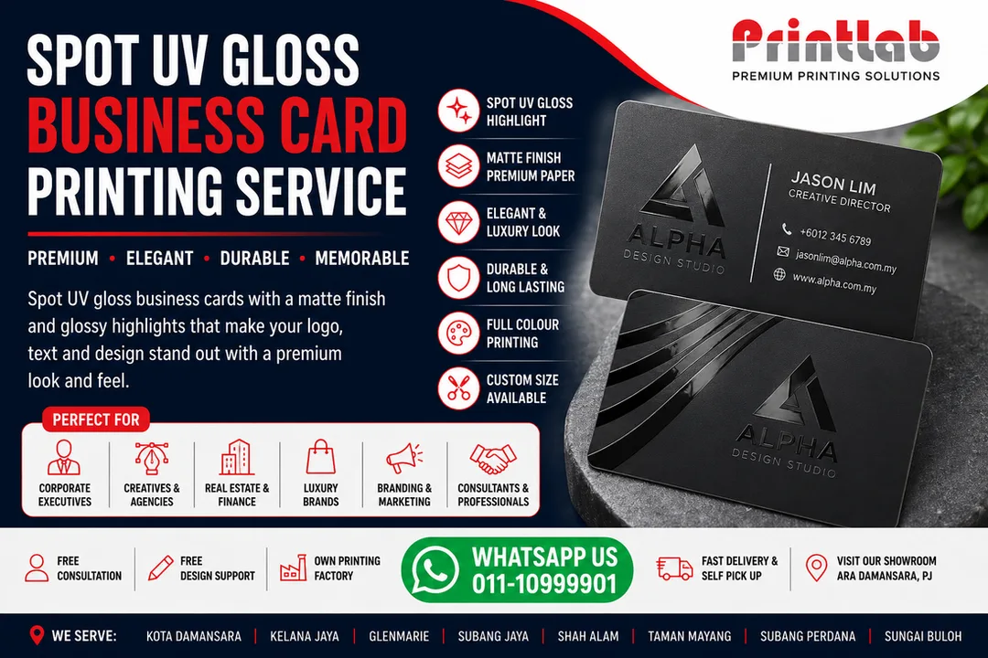 Premium Spot UV Gloss Business Card Printing in Petaling Jaya, Selangor